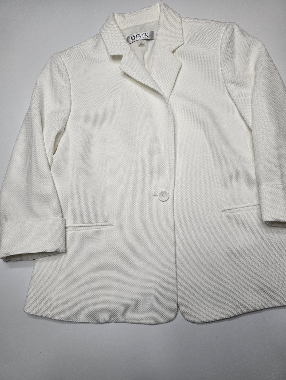 Kasper White Textured Single-Button Blazer Size 12 Petite